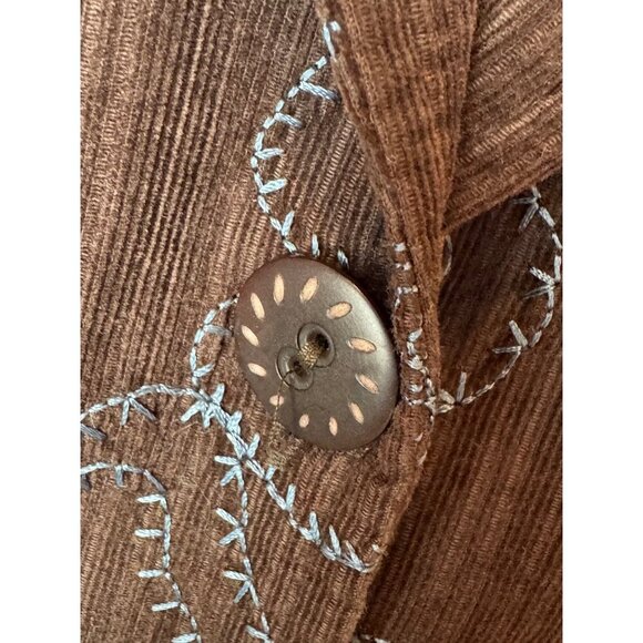 Flax Blazer Women Small Brown Blue Floral Embroidery Corduroy Chore Coat - Picture 9 of 11